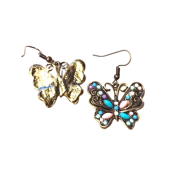 Butterfly Earrings Dangle Crystal Cut Earrings Butterflies Antique Gold - Picture 2 of 7